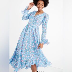 Stine Goya Freesia Ruffled Dress Dainty Print in blue & pink colors Size  XS